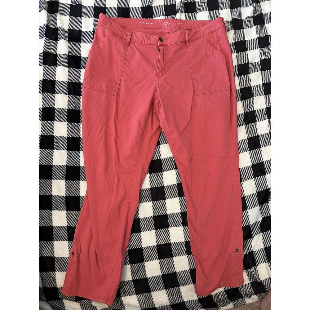 St Johns Bay Womens‎ Pants Pink Rolled Hems Straight Leg Stretch Size 20W